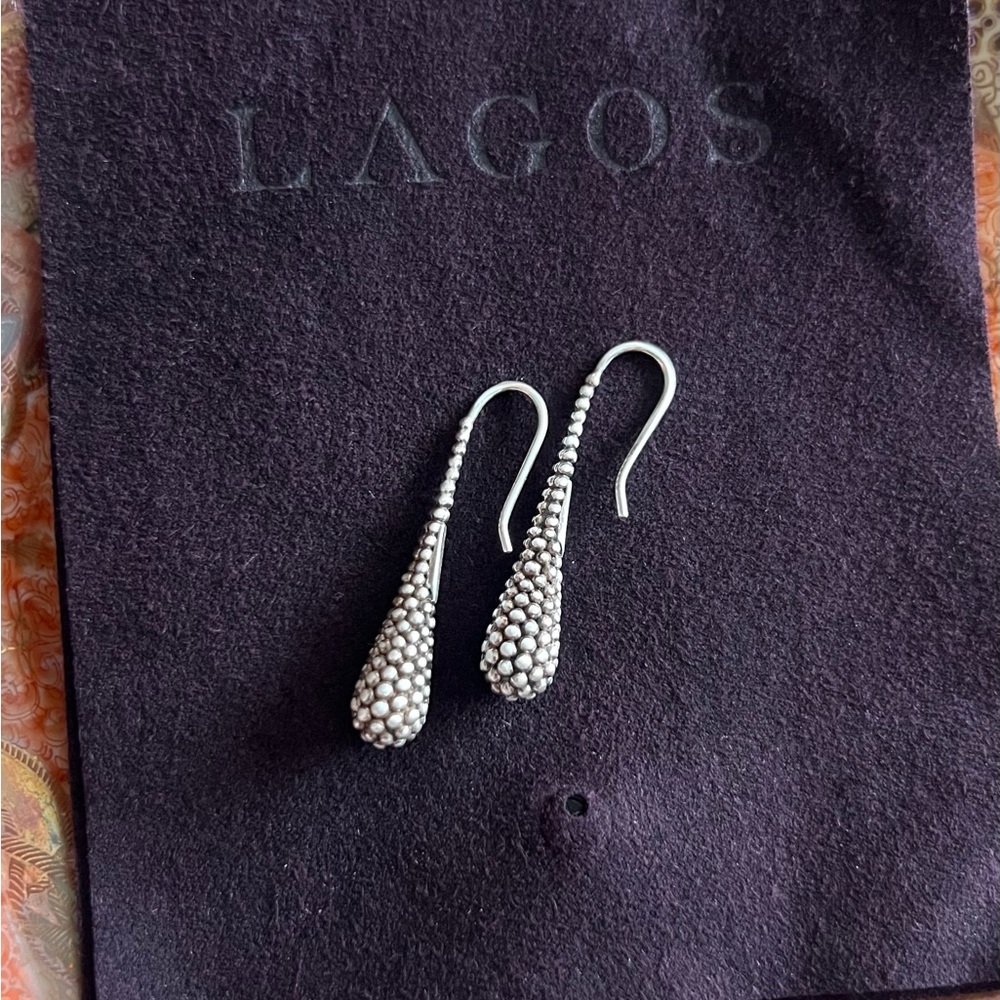 LAGOS 925 Sterling Silver Caviar Tear Drop Earrings - Picture 3 of 5